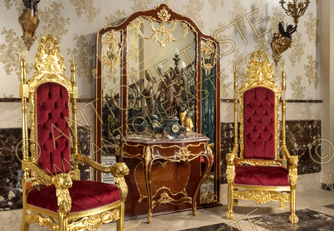 A marvelous Francois Linke Rococo Louis XV style ormolu-mounted Entrance Console Table with a beveled serpentine marble top and grand back wall mirror in three sections, the whole piece is extensively ornamented with foliate ormolu, acanthus leaves and handsome filet; the cabriole legs are connected with elegant S shape stretcher to the wooden back with fine ormolu Rococo motifs